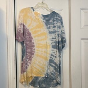 American Eagle Outfitters Tie-Dye Short Sleeve Tee in Yellow, Purple & Gray Blue